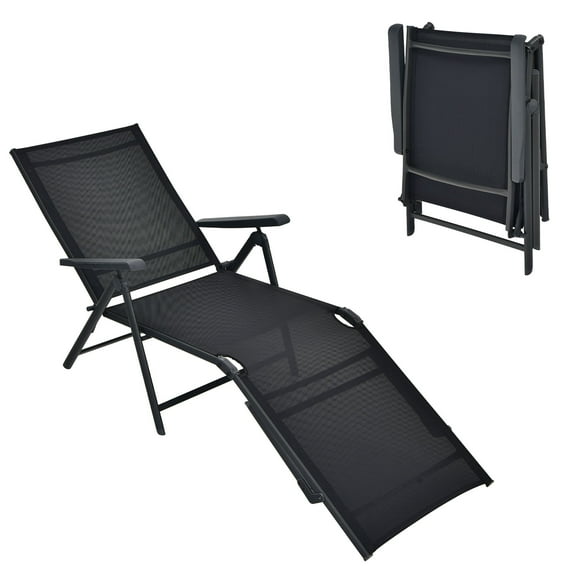 Gymax Outdoor Adjustable Chaise Lounge Chair Patio Beach Folding Recliner Lounge Black