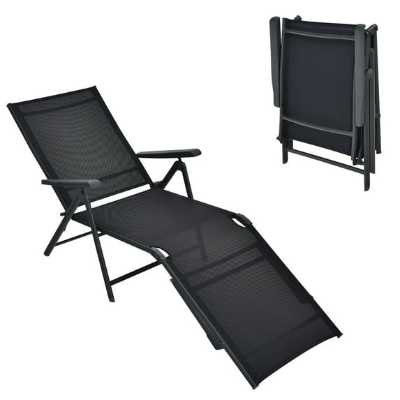 Gymax Outdoor Adjustable Chaise Lounge Chair Patio Beach Folding Recliner Lounge Black