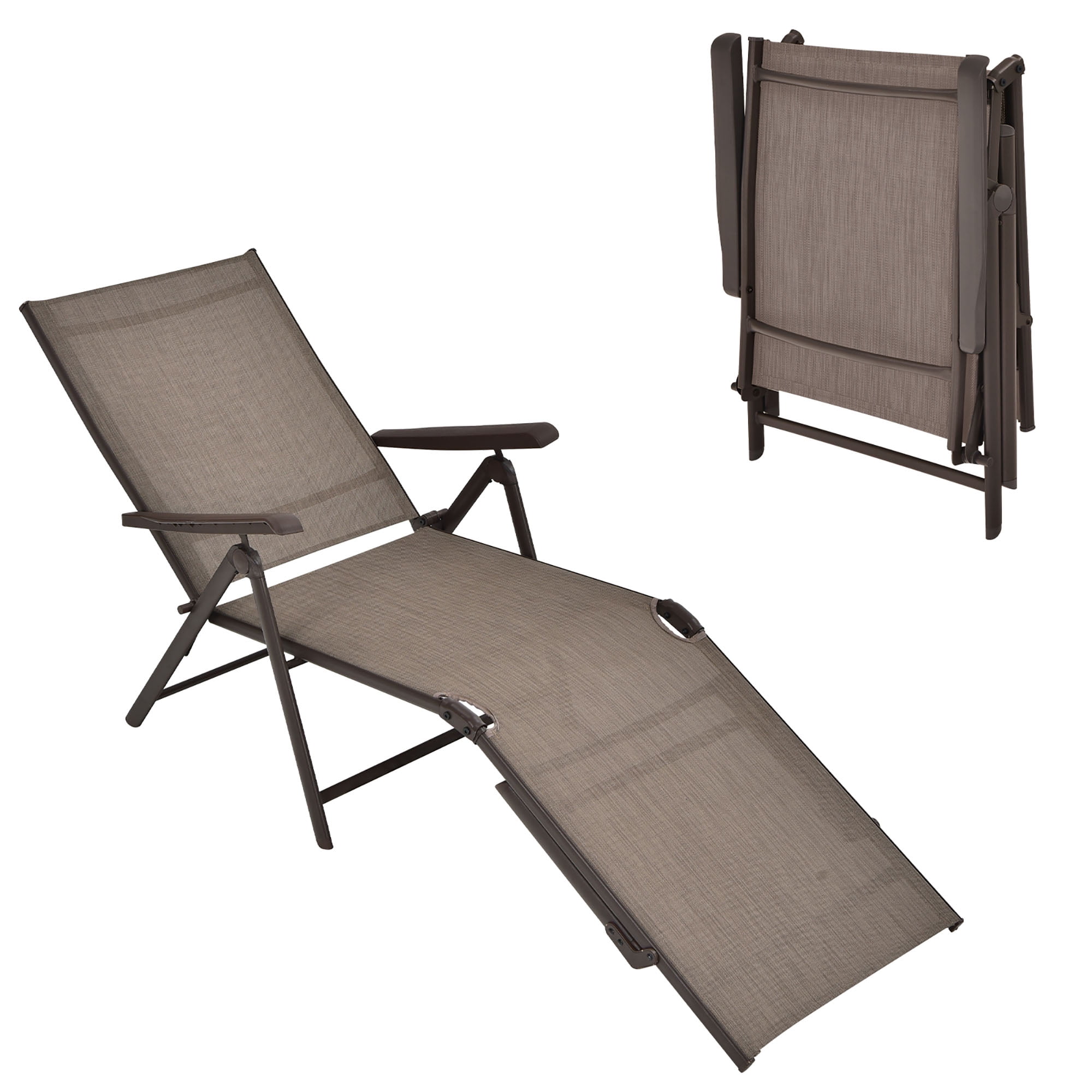 Brown Adjustable Steel Frame Outdoor Chaise Lounge Chair