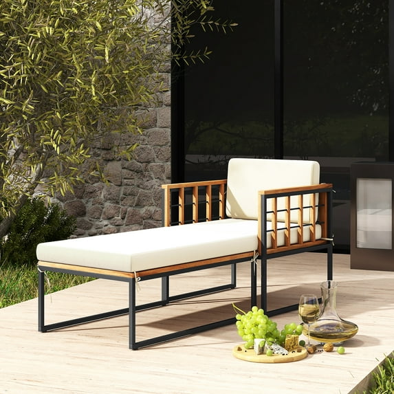 Gymax Outdoor Chaise Lounge Chair Acacia Wood Heavy Duty 1200 lbs Weight Capacity