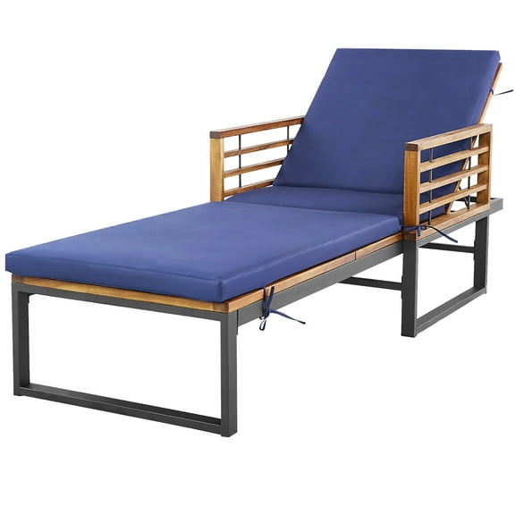 Gymax Outdoor Chaise Lounge Chair w/ 4-Position Adjustable Backrest Poolside Patio Navy
