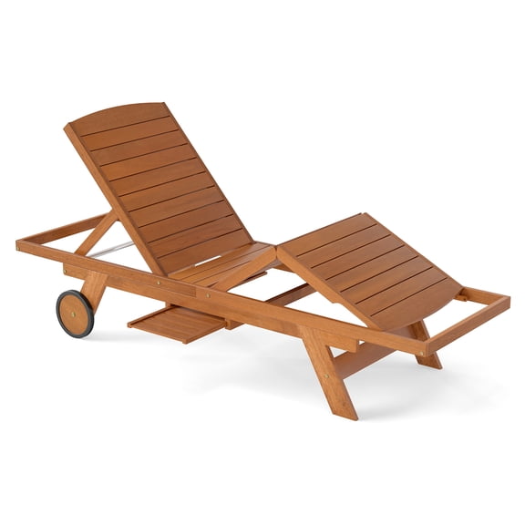 Gymax Outdoor Chaise Lounge Chair w/Wheels Adjustable Backrest & Leg Area for Backyard
