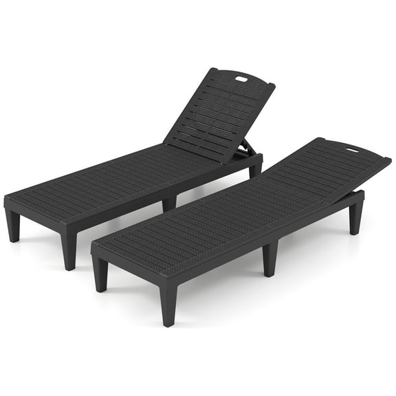 Gymax Outdoor Chaise Lounge Chairs Set of 2 w/ 5-Position Adjustable Backrests Easy Assembly Black