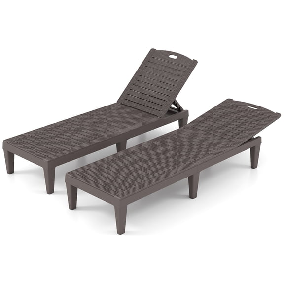 Gymax Outdoor Chaise Lounge Chairs Set of 2 w/ 5-Position Adjustable Backrests Easy Assembly Brown
