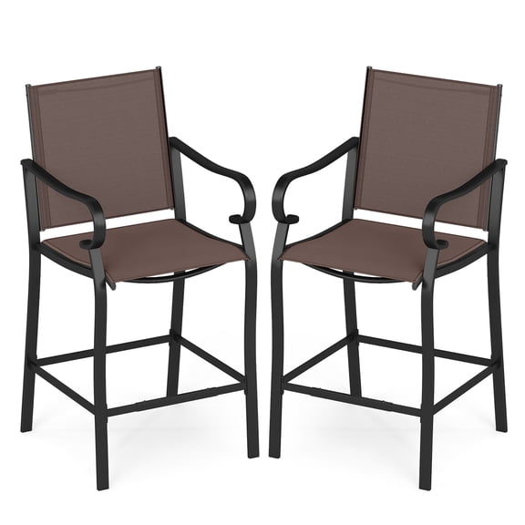 Gymax Outdoor Counter Height Bar Stools Set of 2 w/ Back Armrest & Footrest