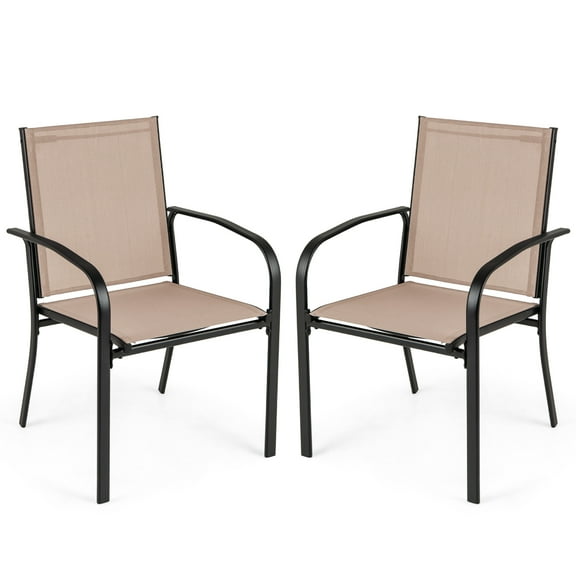 Gymax Outdoor Dining Chairs Set of 2 w/ Breathable Fabric Armrests High Back