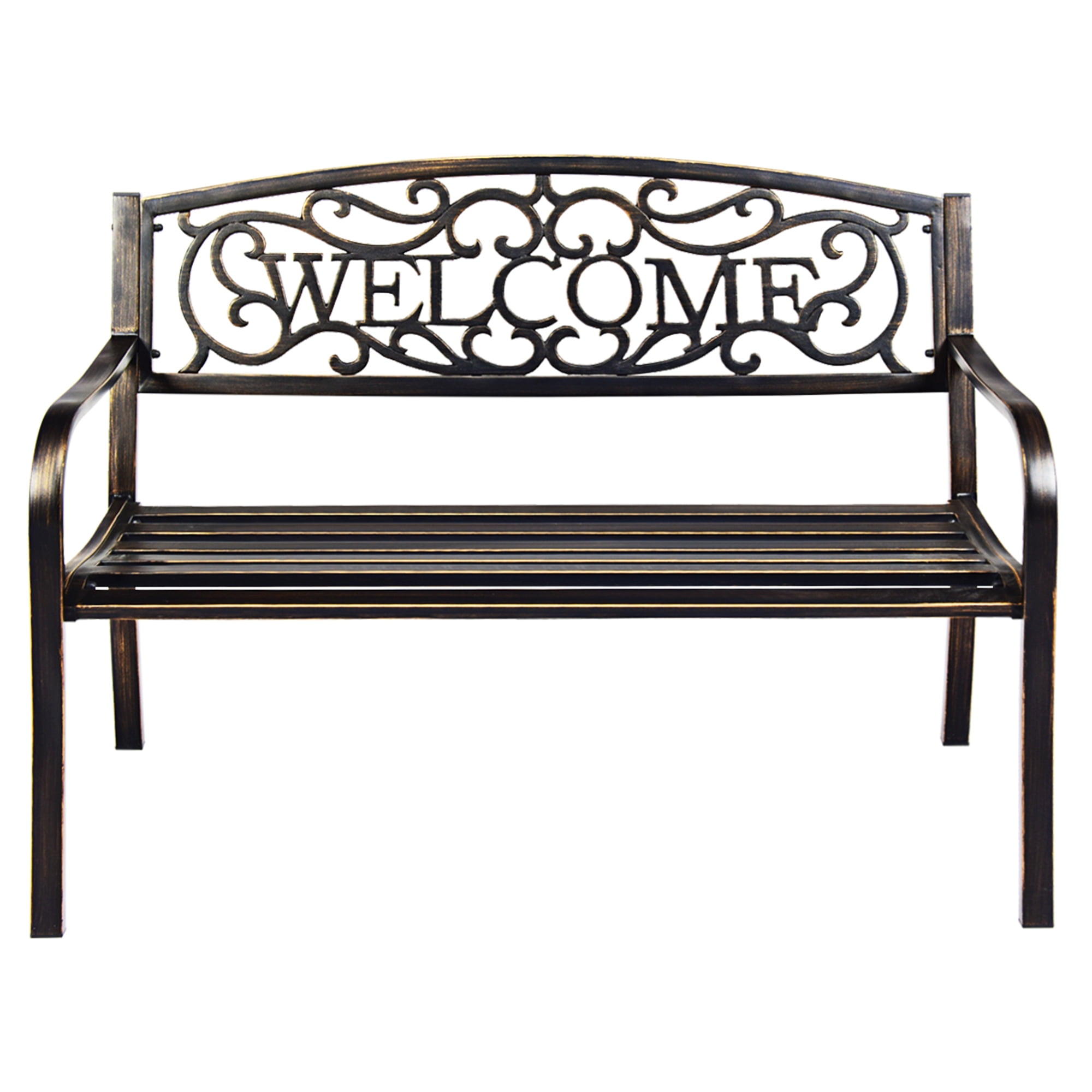 Bronze Metal Outdoor Garden Bench with Backrest and Armrests