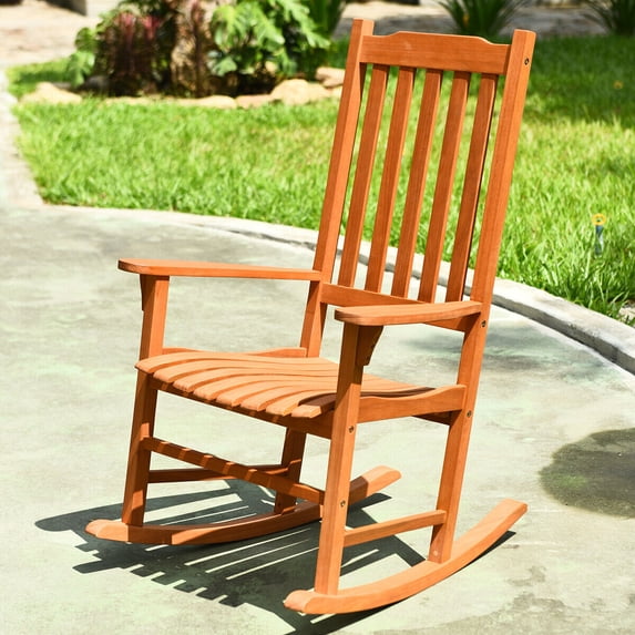 Gymax Outdoor Eucalyptus Rocking Chair Single Rocker for Patio Deck Garden Natural