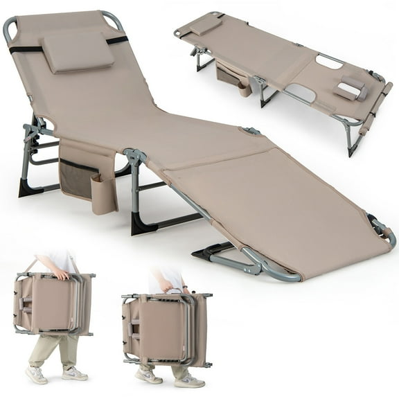 Gymax Outdoor Folding Chaise 5-Position Lounge Chair w/ Face Hole &Adjustable Footrest