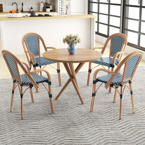 Gymax Outdoor French Bistro Chairs 4 PCS w/ Armrests Galvanized Metal Frame Blue & White