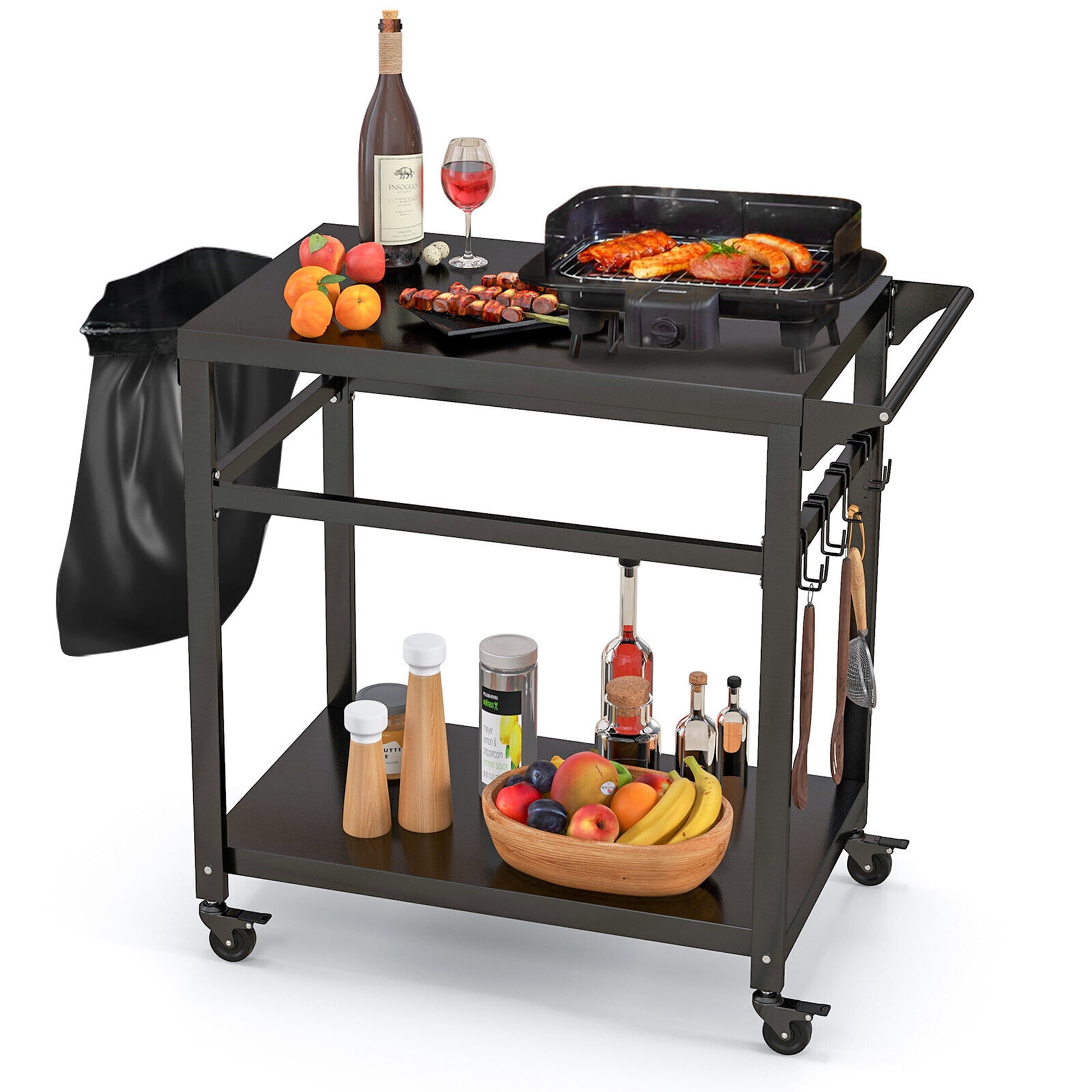 Gymax Rolling Barbecue Grill Cart & Pizza Oven Stand with Shelf Gymax Rolling Barbecue Grill Cart & Pizza Oven Stand with Shelf