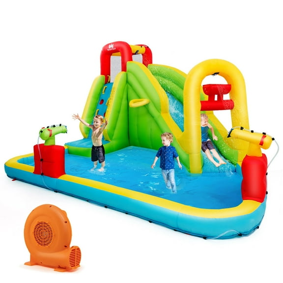 Gymax Outdoor Inflatable Splash Water Bounce House Jump Slide w/ 550W Blower Kids Gift