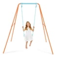 thumbnail image 1 of Gymax Outdoor Kids Swing Set Heavy Duty Metal A-Frame with Ground Stakes - Orange, 1 of 10