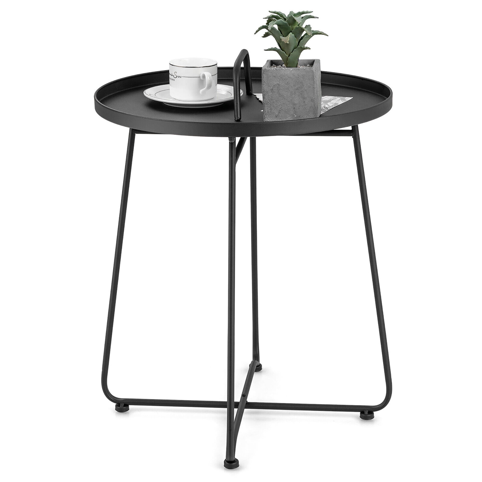 Gymax Outdoor Metal Patio End Side Table Weather Resistant for Garden ...