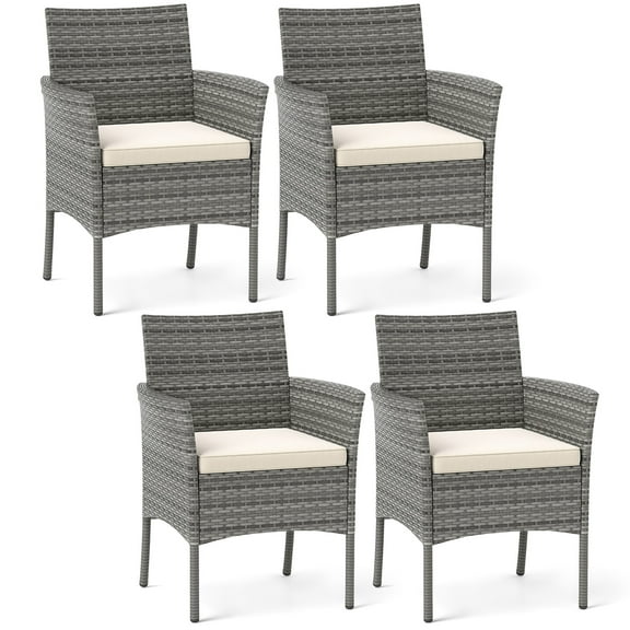 Gymax Outdoor PE Wicker Chairs Set of 2 Patio Dining Armchairs w/ Padded Cushions