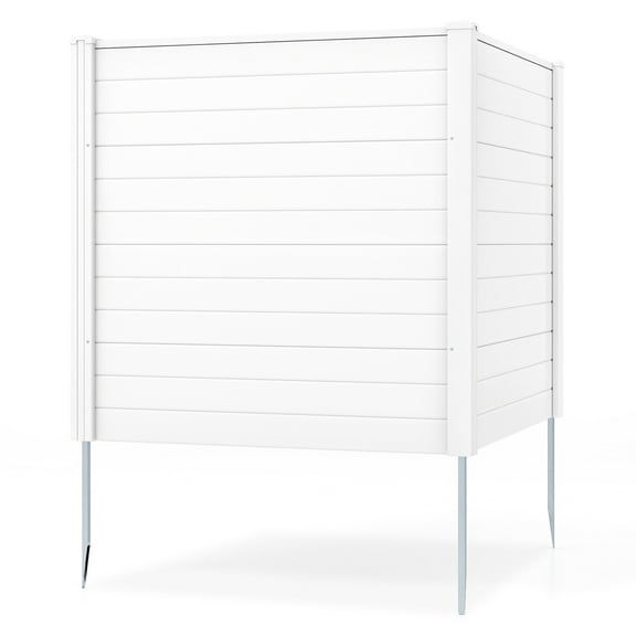 Gymax PP Privacy Fence Screen 48'' H x 48'' W 2 Panels No-Dig Air Conditioner Trash Can Pool Equipment Enclosure with Galvanized Ground Stakes White