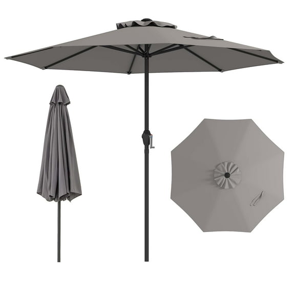 Gymax Outdoor Patio Umbrella Modern Table Umbrella w/8 Heavy Duty Ribs Sun-proof Gray