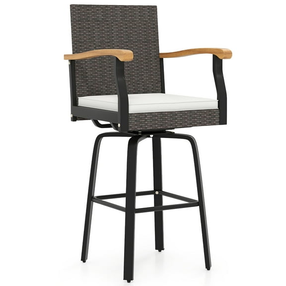 Gymax Outdoor Rattan 360 degree Swivel Bar Stool w/ Removable Cushion Footrests