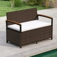 thumbnail image 1 of Gymax Outdoor Storage Bench w/Cushion Backrest & Acacia Wood Armrests Hidden Storage, 1 of 10