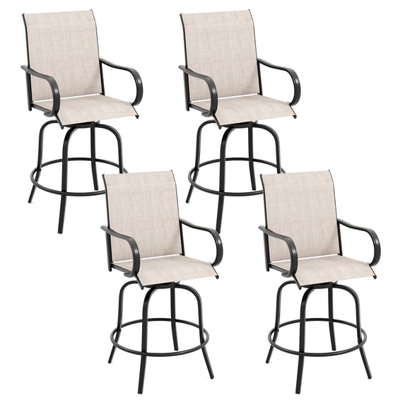Gymax Outdoor Swivel Bar Stool Set of 4 w/Breathable Fabric and Heavy Duty Metal Frame Gray