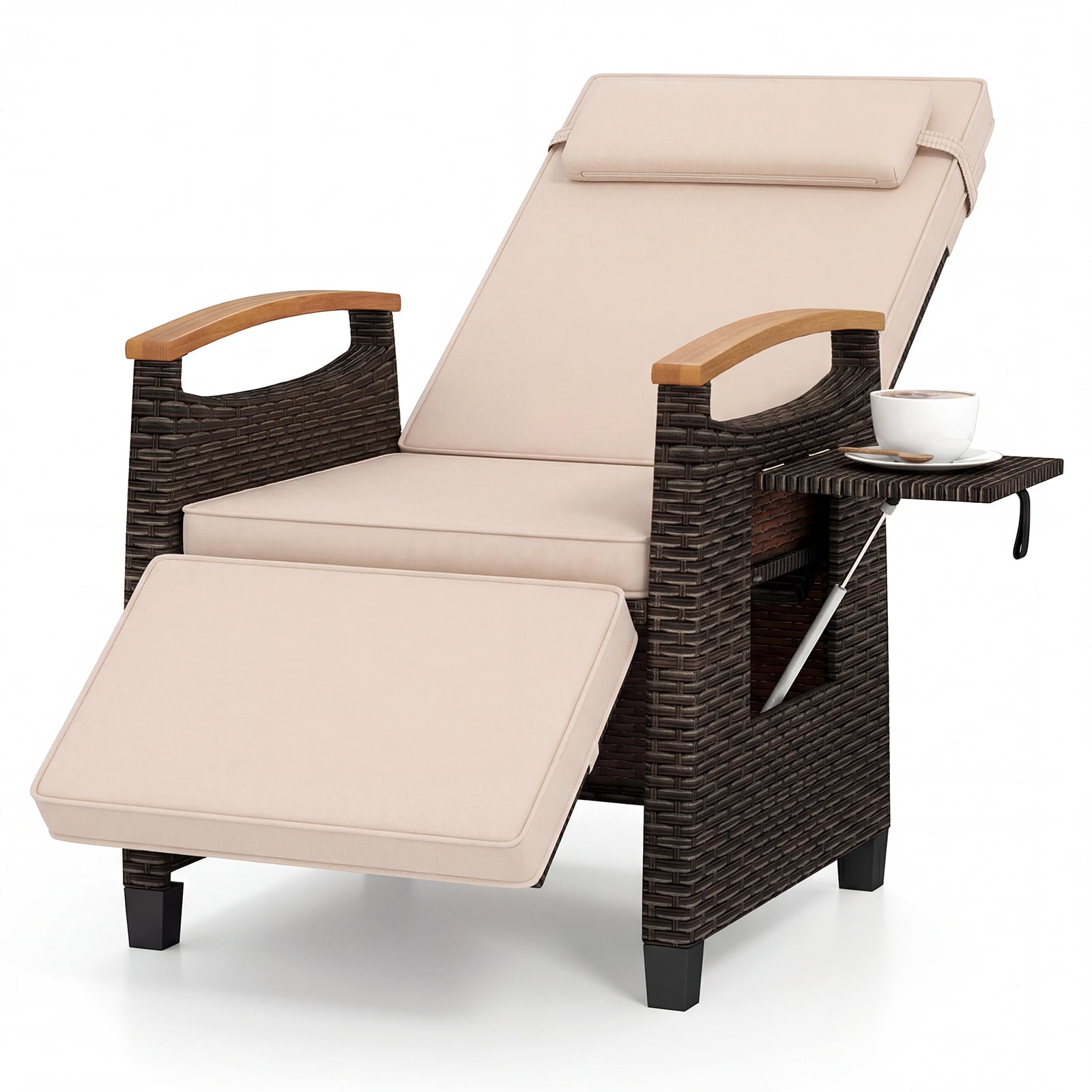Gymax Outdoor Wicker Recliner Chair Rattan Lounge Chair w/ Adjustable Backrest&Footrest Patio Mix Brown
