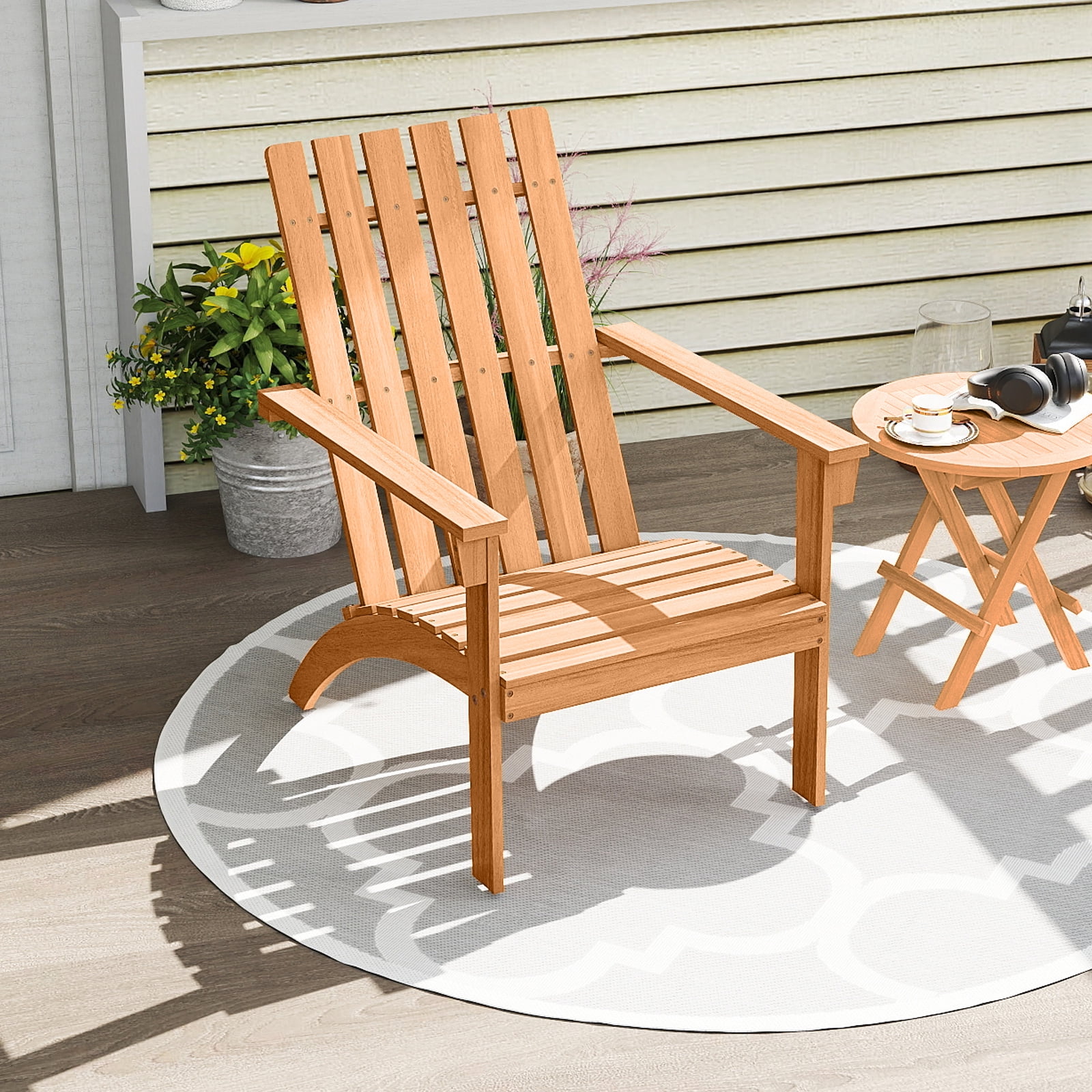 Gymax Adirondack Chair Acacia Wood Fire Pit Chair w/ Backrest and Armrests Campfire Chair Outdoor Lawn Chair for Patio