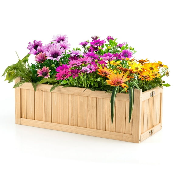 Gymax Outdoor Wooden Planter Box Folding Raised Garden Plant Container w/ Drainage Hole