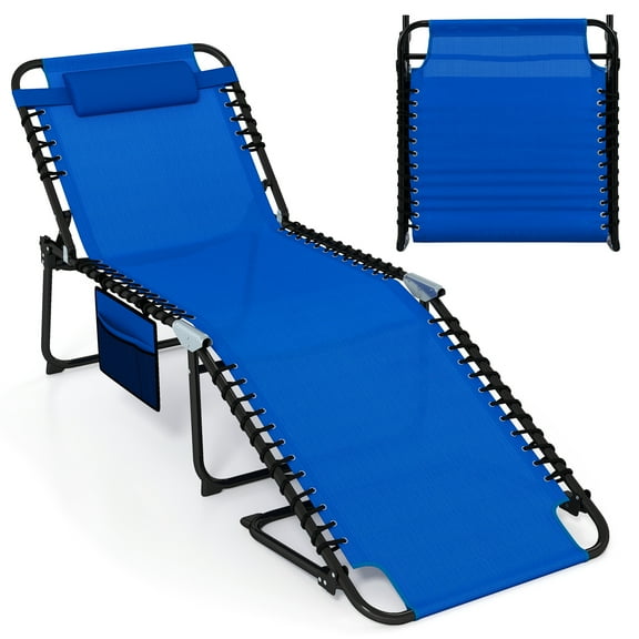 Gymax Oversize Folding Chaise Lounge w/ Adjustable Backrest Detachable Pillow Pocket Navy