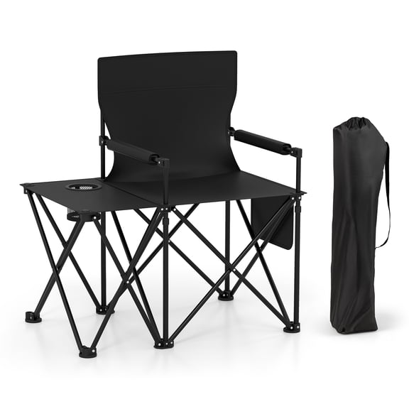 Gymax Oversized Camping Chair w/Side Table 2 Storage Pockets Cup Holder for Fishing Black