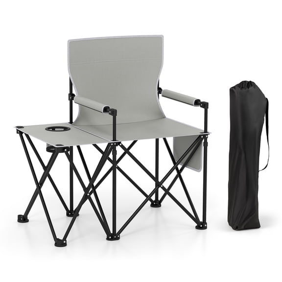 Gymax Oversized Camping Chair w/Side Table 2 Storage Pockets Cup Holder for Fishing Gray