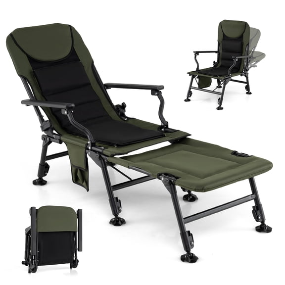Gymax Oversized Foldable Fishing Chair for Adults Camping Chair w/ Detachable Footrest