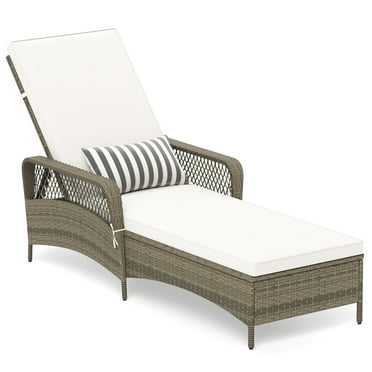 Gymax PE Wicker Chaise Lounge Chair 6-Position Adjustable Patio Recliner w/ Soft Cushions