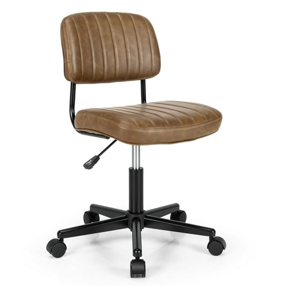 Gymax PU Leather Office Chair Adjustable Swivel Task Chair w/ Backrest Brown