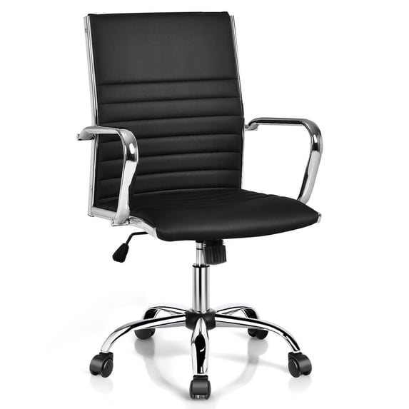 Gymax PU Leather Office Chair High Back Conference Task Chair w/Armrests Black