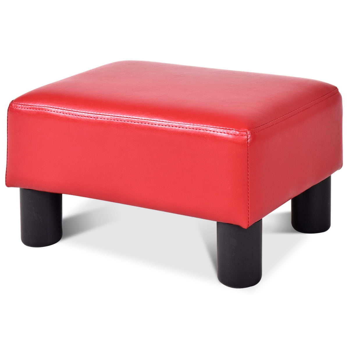 Gymax PU Leather Ottoman Footrest Small Stool Rectangular with Padded Seat Red