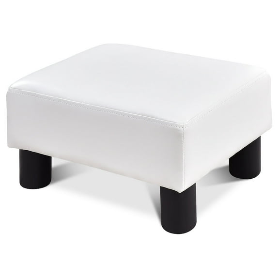 Gymax PU Leather Ottoman Rectangular Footrest Small Stool w/ Padded Seat White