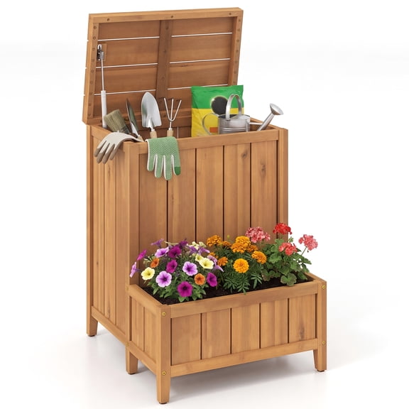 Gymax Package Delivery Box w/Planter Box Openable Lid & Gas Rod for Pool Accessories