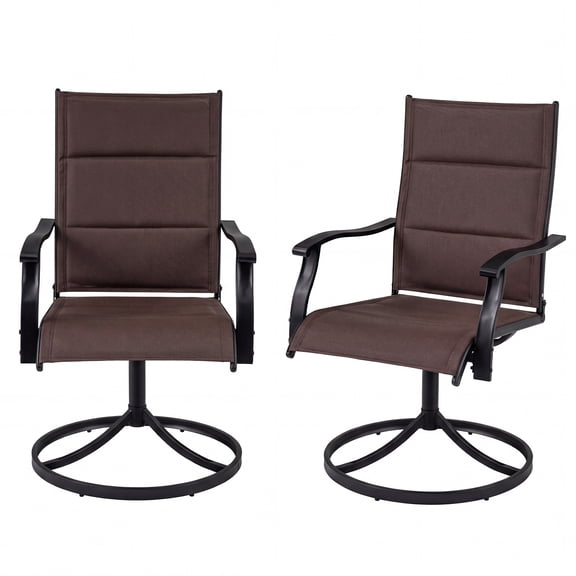 Gymax Padded Patio Swivel Chairs Set of 2 Ergonomic Outdoor Dining Chairs w/High Back Brown