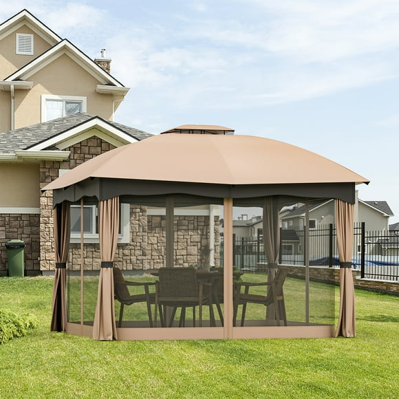 Gymax Patio 12' x 10' Canopy Heavy Duty Steel Gazebo Double Vented Outdoor Brown