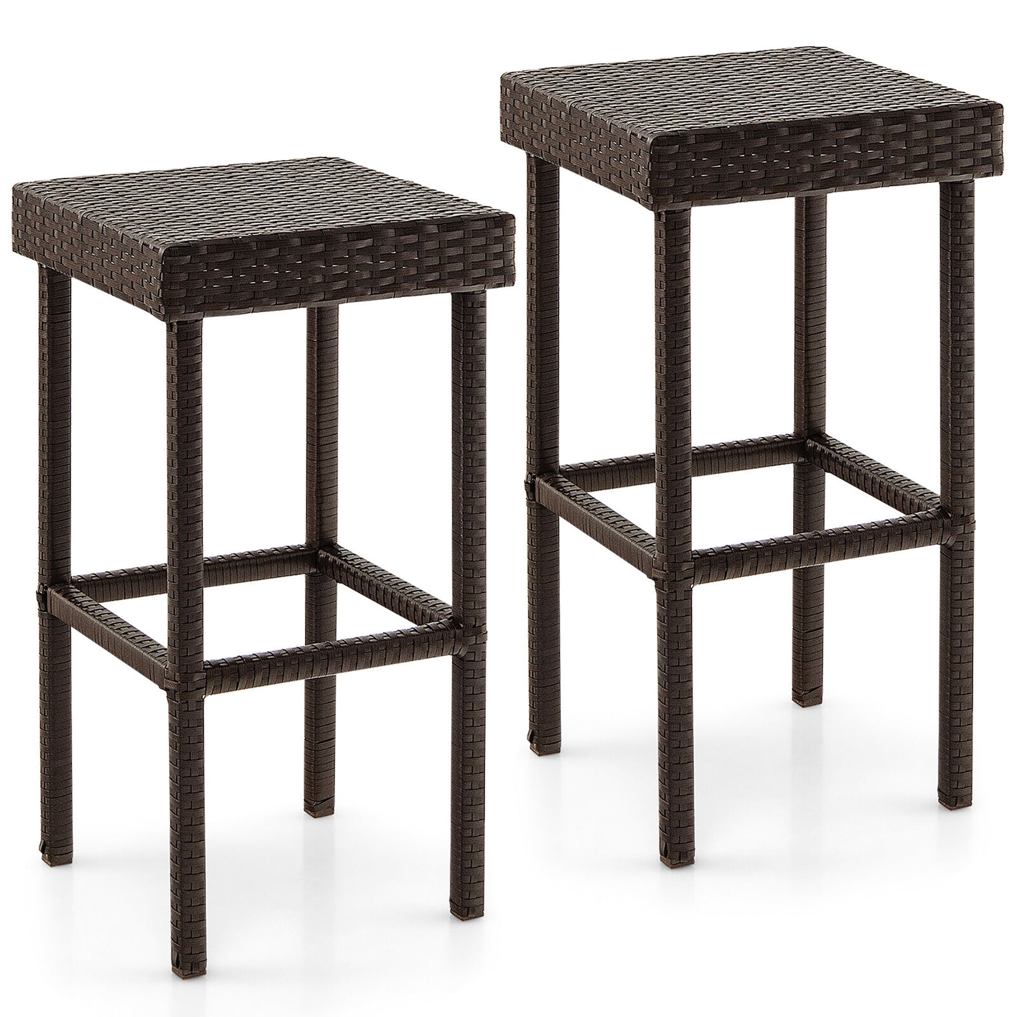 Stackable Wicker Bar Stools Gymax Outdoor Patio 2 PCS Metal Rattan Wicker Bar Stool Chairs Counter ...