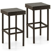 Gymax Patio 2 PCS Rattan Wicker Bar Stool Chairs Counter Height Barstools