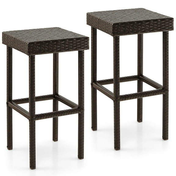 Gymax Patio 2 PCS Rattan Wicker Bar Stool Chairs Counter Height Barstools