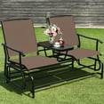 thumbnail image 1 of Gymax Patio 2-Person Glider Rocking Char Loveseat Garden w/ Tempered Glass Table Brown, 1 of 10