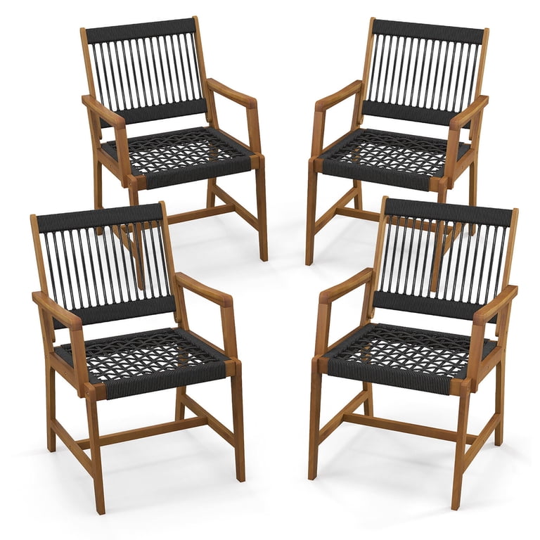 Gymax 4PCS Patio Dining Chairs, Acacia Wood, All-Weather, Rope