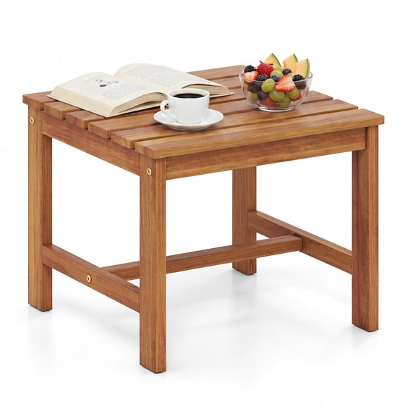 Gymax Patio Acacia Wood Accent Side Table17'' Square End Table w/Slatted Tabletop