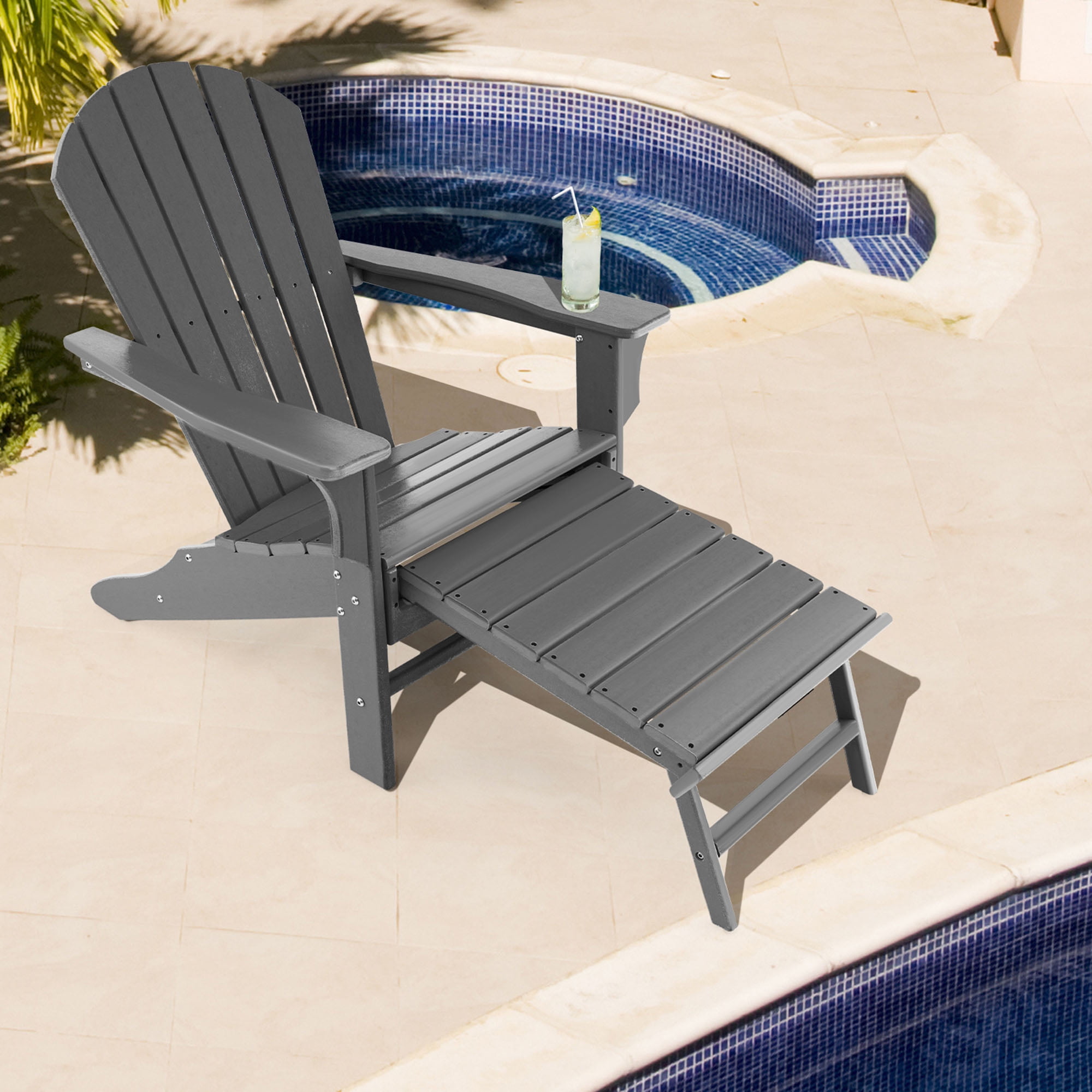 Gymax Patio Adirondack Chair HDPE Outdoor Lounge Chair w/ Retractable