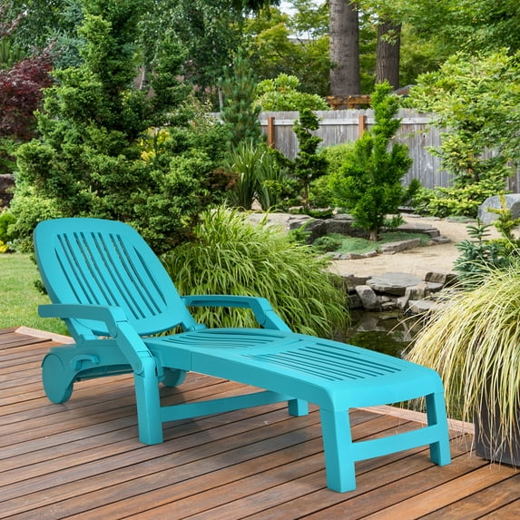 Gymax Patio Adjustable Chaise Lounge Chair Folding Sun Lounger Recliner w/ Wheels Turquoise