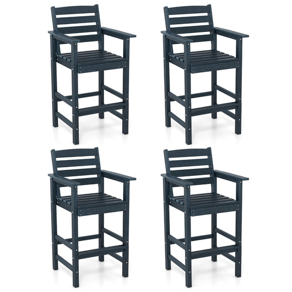 Gymax Patio Bar Stools Set of 4 Tall Adirondack Chair w/ Backrest Armrests & Footrests Navy