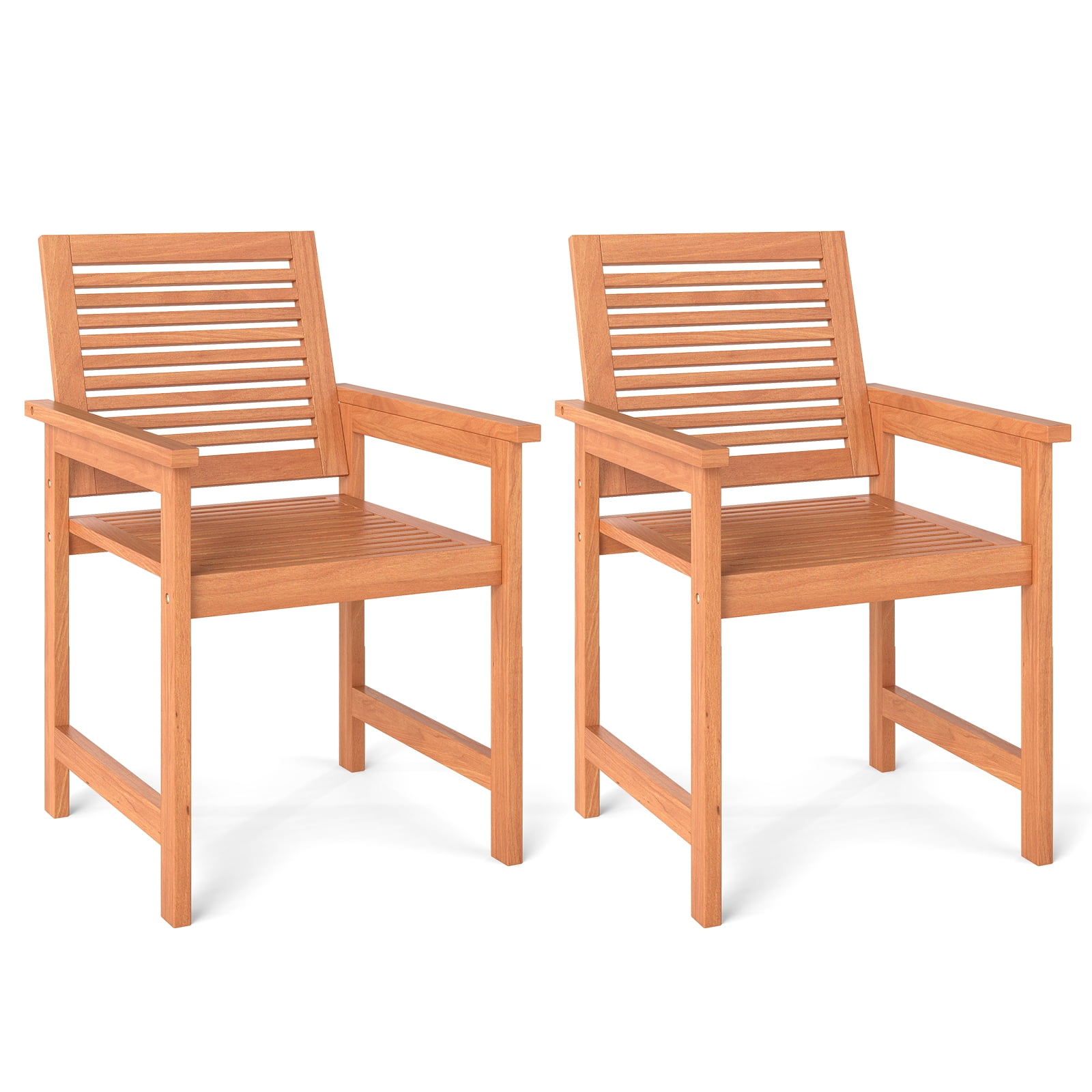 Gymax Patio Chairs Set of 2 Outdoor Wooden Dining Chairs w/ Inclined Backrests
