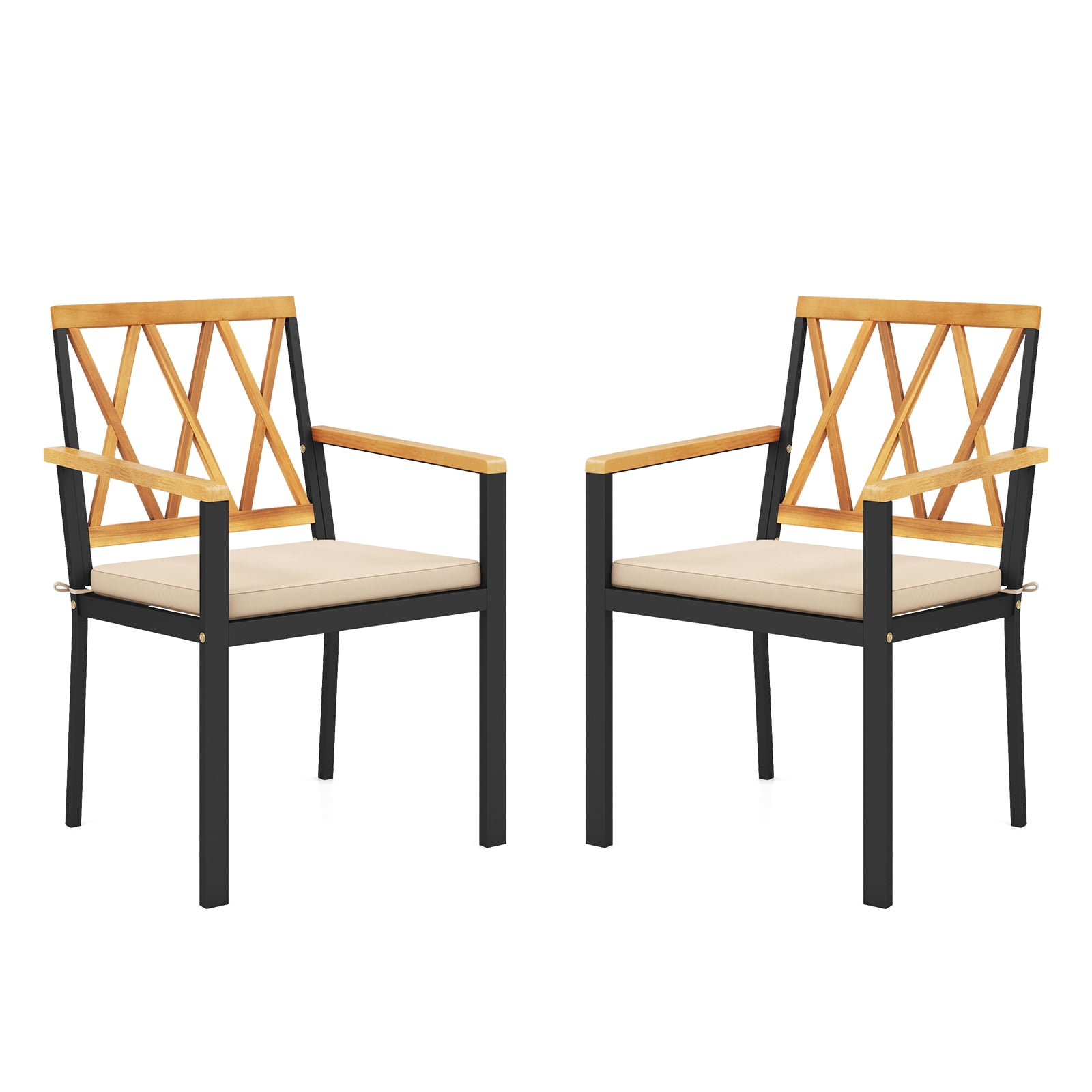Gymax Patio Dining Chairs Set of 2 Metal Outdoor Chairs w/ Removable Padded Cushions